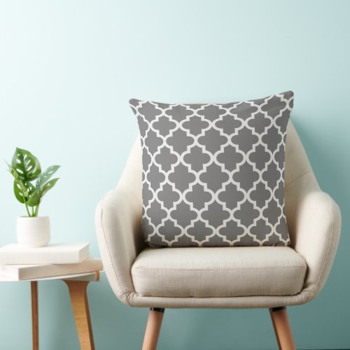 Modern Charcoal and White Quatrefoil Pattern Throw Pillow