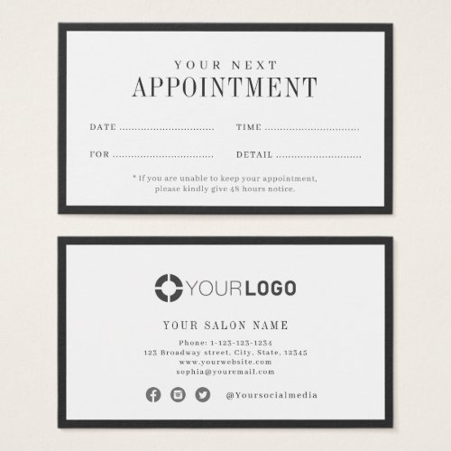 Modern charcoal black border appointment card