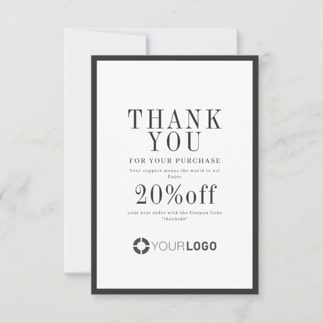 Modern charcoal black border logo small business thank you card (Front)