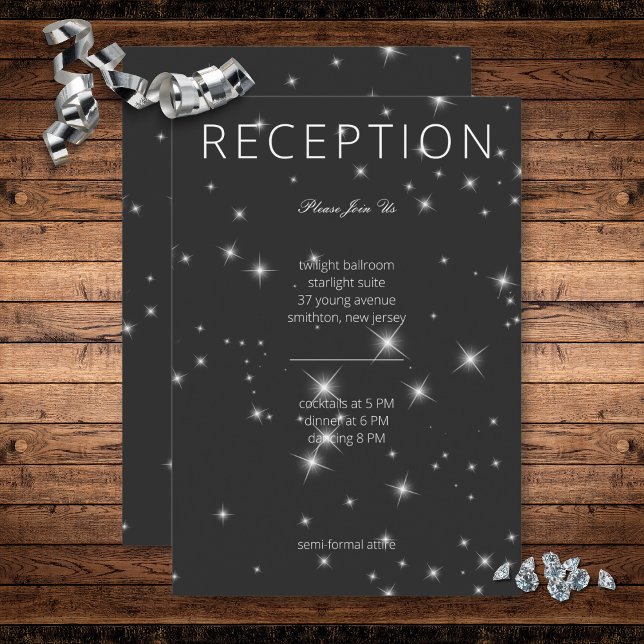 Modern Charcoal Black Winter Sparkle Reception Enclosure Card (Modern Charcoal Black Winter Sparkle Wedding Reception Card)