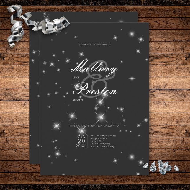 Modern Charcoal Black Winter Sparkle Wedding Invitation (Modern Charcoal Black Winter Sparkle Wedding Invitation)