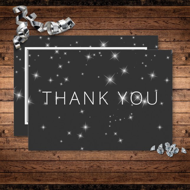Modern Charcoal Black Winter Sparkle Wedding Thank You Card (Modern Charcoal Black Winter Sparkle Wedding Thank You Card)
