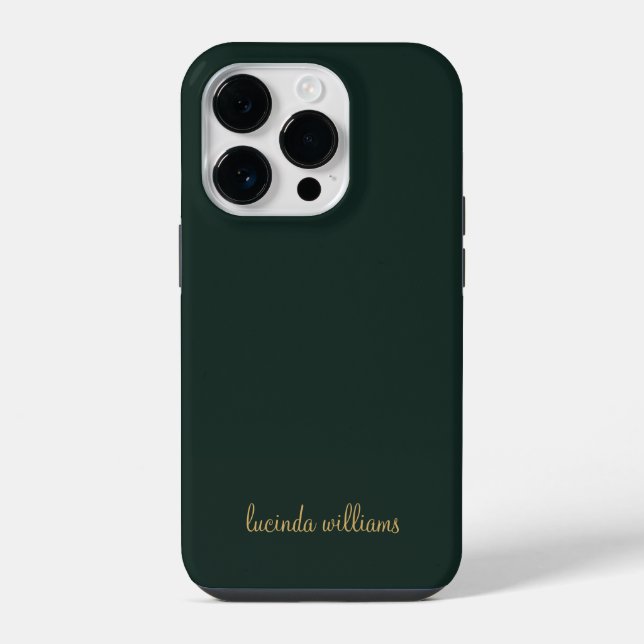 Modern Charcoal & Chic Gold Script Name Monogram Iphone Case (Back)