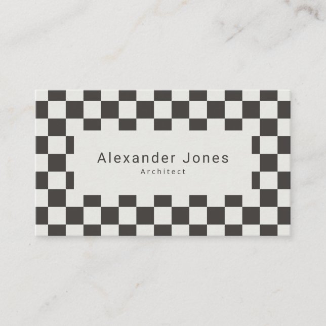 Modern Charcoal & Cream Checkered Pattern Business Card (Front)