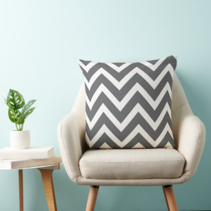Modern Charcoal Gray and White Chevron Stripes Throw Pillow
