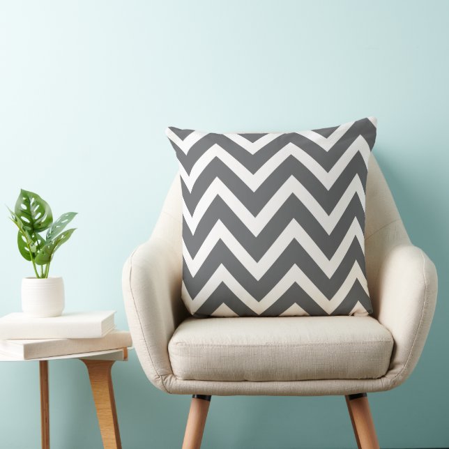Modern Charcoal Gray and White Chevron Stripes Throw Pillow (Chair)