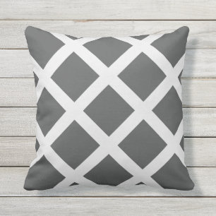 Modern Charcoal Gray and White Criss Cross Stripes Throw Pillow