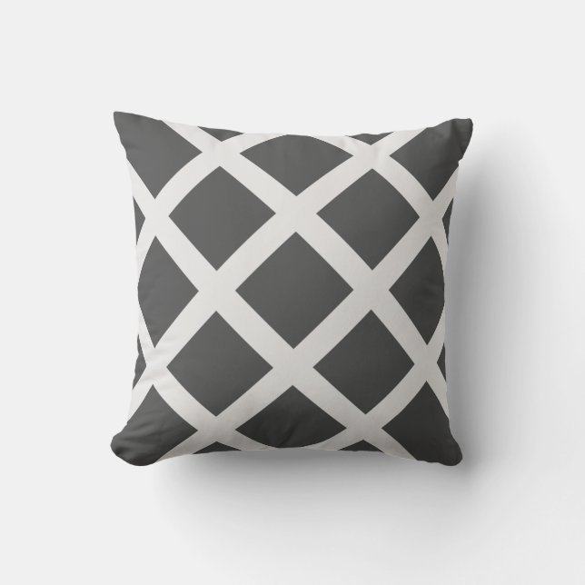 Modern Charcoal Gray and White Criss Cross Stripes Throw Pillow (Front)