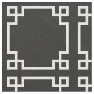 Modern Charcoal Gray and White Greek Key Pattern Fabric