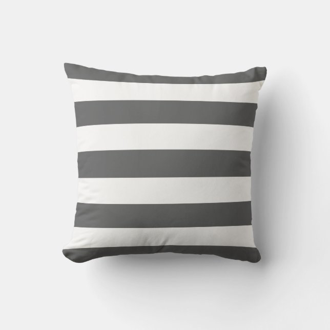 Modern Charcoal Gray and White Stripes Outdoor Pillow (Front)