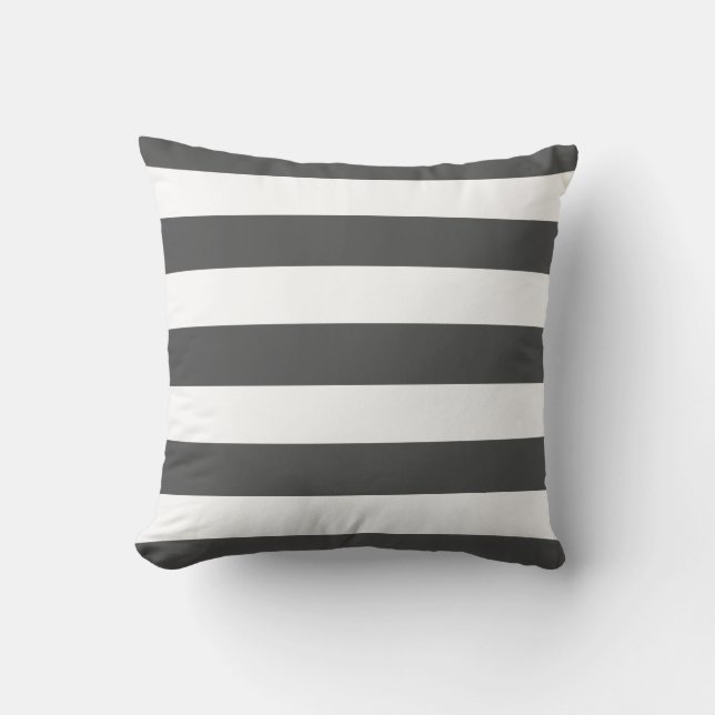 Modern Charcoal Gray and White Stripes Throw Pillow (Front)