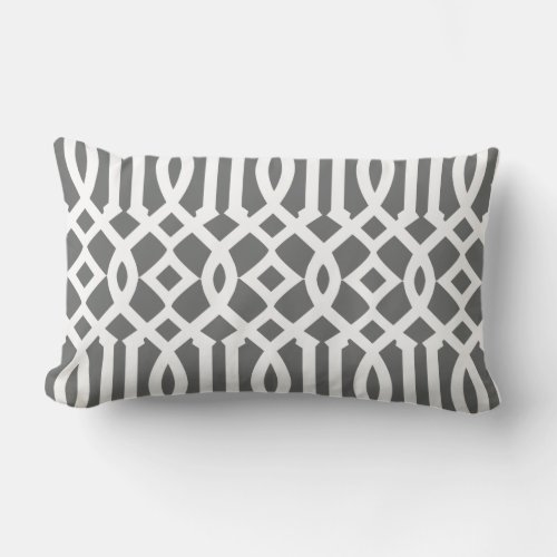 Modern Charcoal Gray and White Trellis Outdoor Pillow