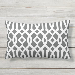 Modern Charcoal Gray and White Trellis Outdoor Pillow