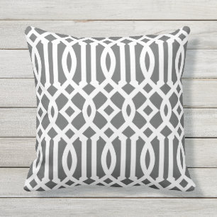 Modern Charcoal Gray and White Trellis Pattern Throw Pillow
