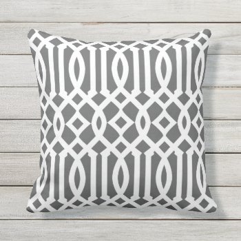 Modern Charcoal Gray And White Trellis Pattern Throw Pillow by cardeddesigns at Zazzle
