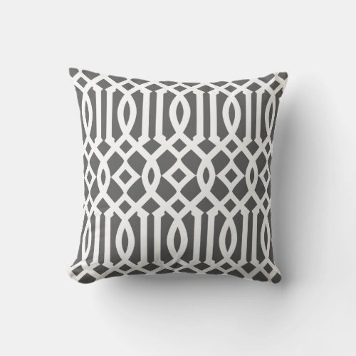 Modern Charcoal Gray and White Trellis Pattern Throw Pillow