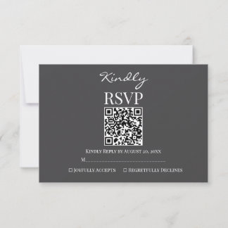 Modern Charcoal Gray and White Wedding RSVP Card