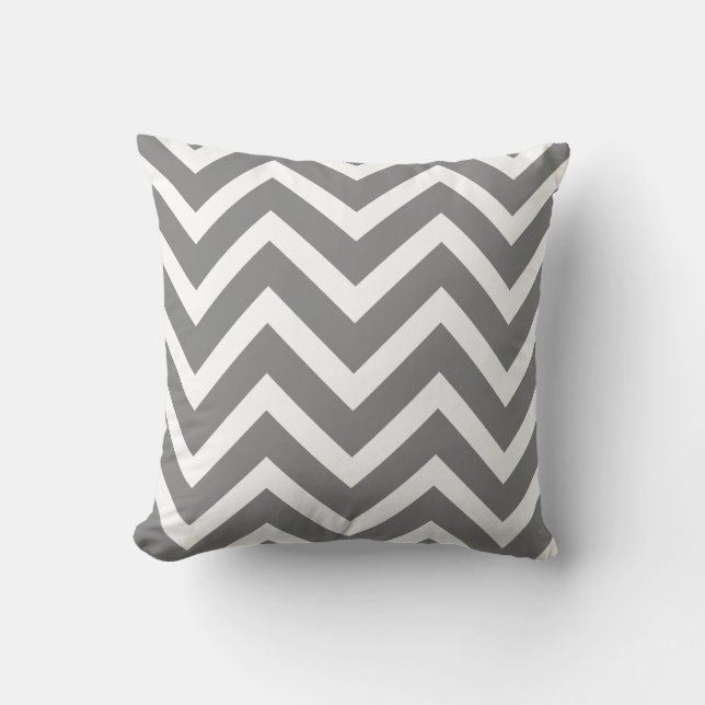 Modern Charcoal Gray Black White Chevron Geometric Throw Pillow (Front)