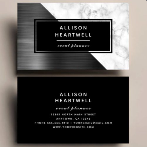 Modern Charcoal Gray Brushed Metal Marble Black Business Card