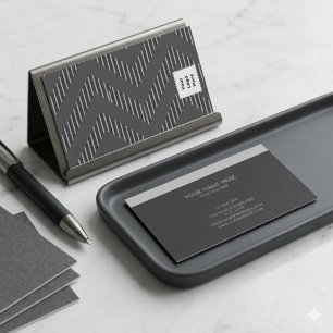 Modern Charcoal Gray Chevron Geometric Pattern Business Card