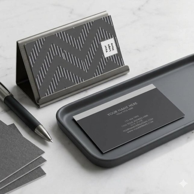 Modern Charcoal Gray Chevron Geometric Pattern  Business Card (Creator Uploaded)