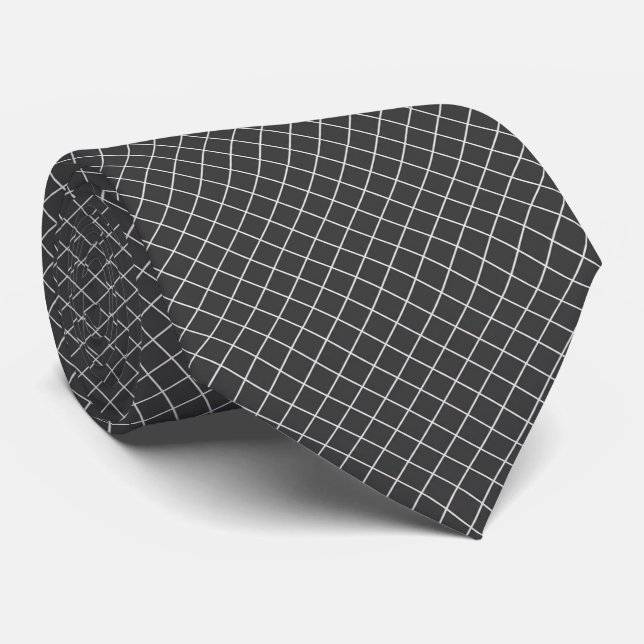 Modern Charcoal Gray Geometric Chain Link Neck Tie (Rolled)