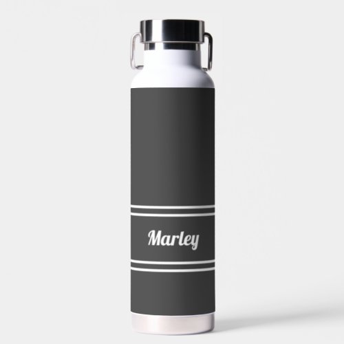 Modern Charcoal Gray Minimal Stylish Classic Name Water Bottle