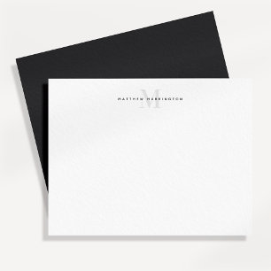 Modern charcoal gray monogrammed  stationery card
