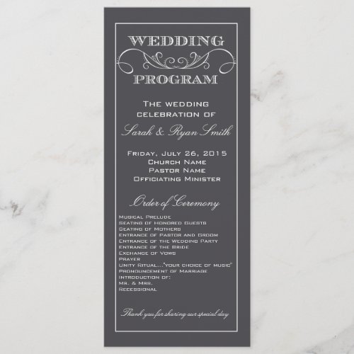 Modern Charcoal Gray Swirl Wedding Program