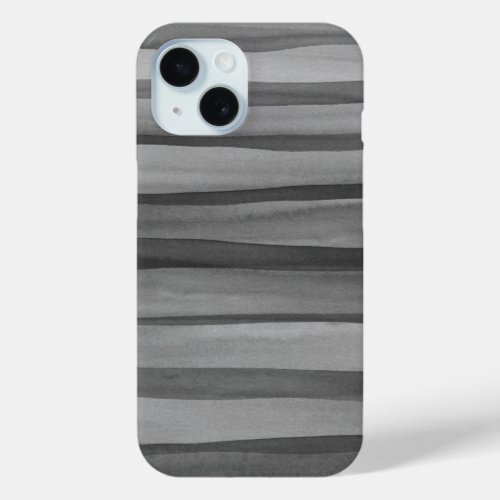 Modern Charcoal Gray Watercolor Lines Pattern iPhone 15 Case