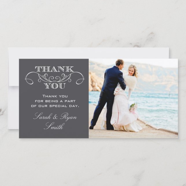 Modern Charcoal Gray Wedding Photo Thank You Cards (Front)