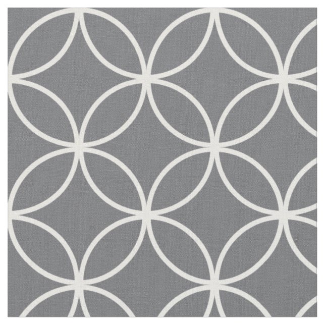 Modern Charcoal Gray White Circle Diamond Pattern Fabric (Close Up)