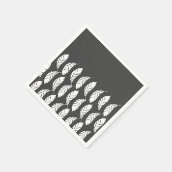 Modern Charcoal Gray & White Hand Drawn Feathers Paper Napkins by BlackStrawberry_Co at Zazzle