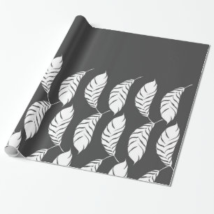 Modern Charcoal Gray & White Hand Drawn Feathers Wrapping Paper