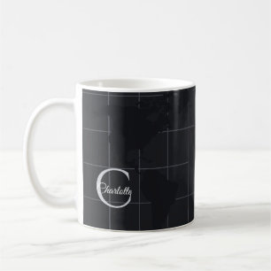 Modern Charcoal Gray World Map Custom Initial Coffee Mug