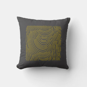Modern Charcoal Grey and Yellow Abstract Wavy Line Throw Pillow