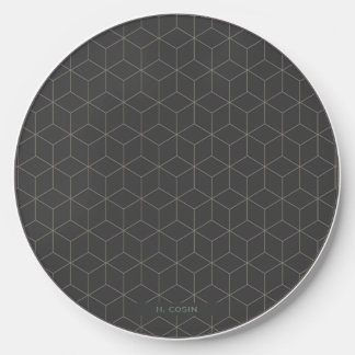 Modern Charcoal Grey Geometric Cube Pattern Wireless Charger