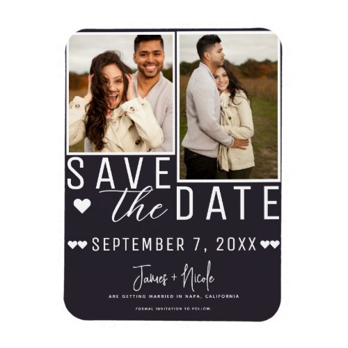 Modern Charcoal Grey Save the Date 2 Photo Wedding Magnet