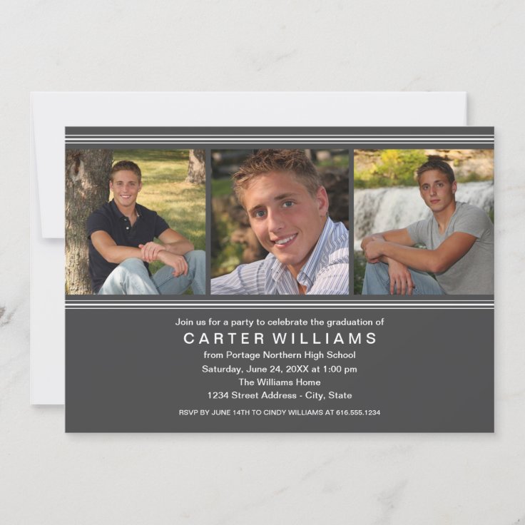 Modern Charcoal Photo Collage Graduation Party Invitation | Zazzle