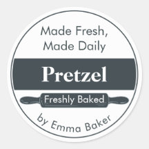 Modern Charcoal Pretzel Bakery Label Sticker