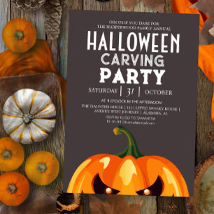 Modern Charcoal Pumpkin Carving Party Halloween Invitation