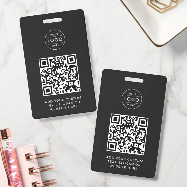 Modern Charcoal QR Code Custom Company Logo Badge (Office)