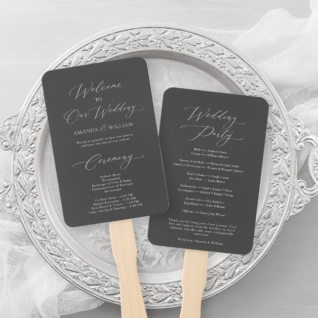 Modern Charcoal Wedding Program Fan (Creator Uploaded)