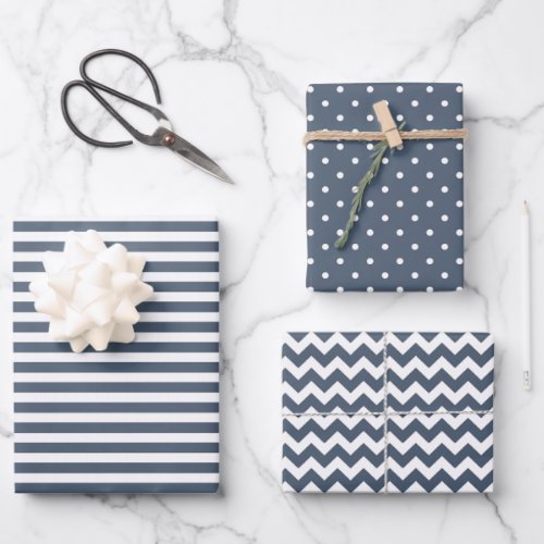 Modern Charcoal  White Stripes Polka Dot Chevron  Wrapping Paper Sheets