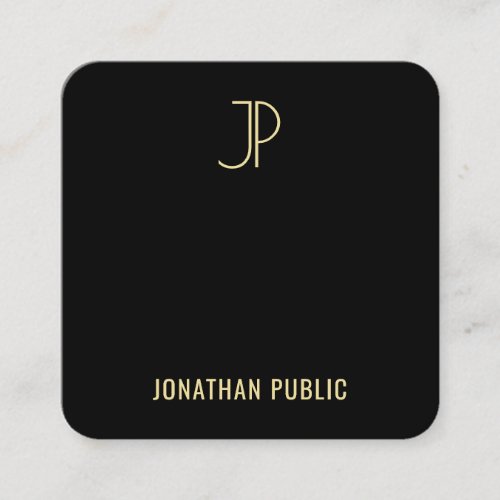 Modern Charming Black Gold Monogram Template Luxe Square Business Card