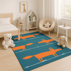 Modern Charming Fox Kids Room Decor Rug
