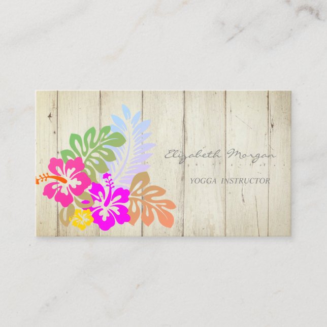 Modern  Charming,Hawaii Hibiskus ,Wood Texture Business Card (Front)