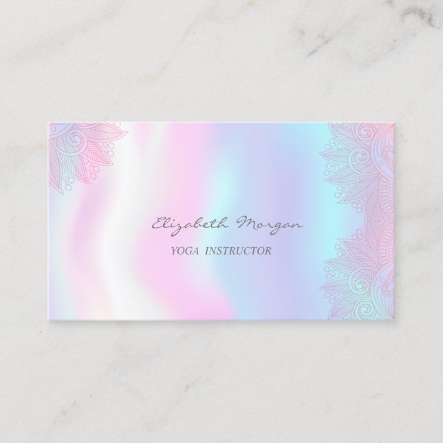 Modern  Charming,Lace,Holographic Yoga Business Card (Front)