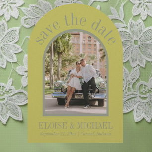 Modern Chartreuse Citrus Wedding Arch Photo Save The Date