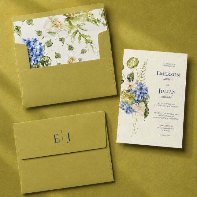 Modern Chartreuse Editorial Monogram Wedding Envelope (Modern editorial chartreuse monogram wedding envelope. Lined with sculptural botanicals.)